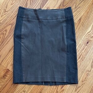 BRUNELLO CUCINELLI Skirt Brown Grey Wool Leather Size IT 48 US 12